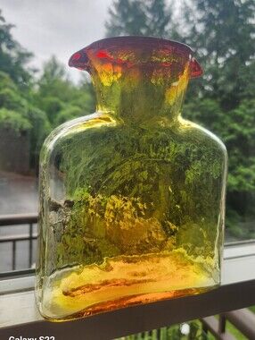 Blenko Handblown Amber & Red Art Glass Water Pitcher